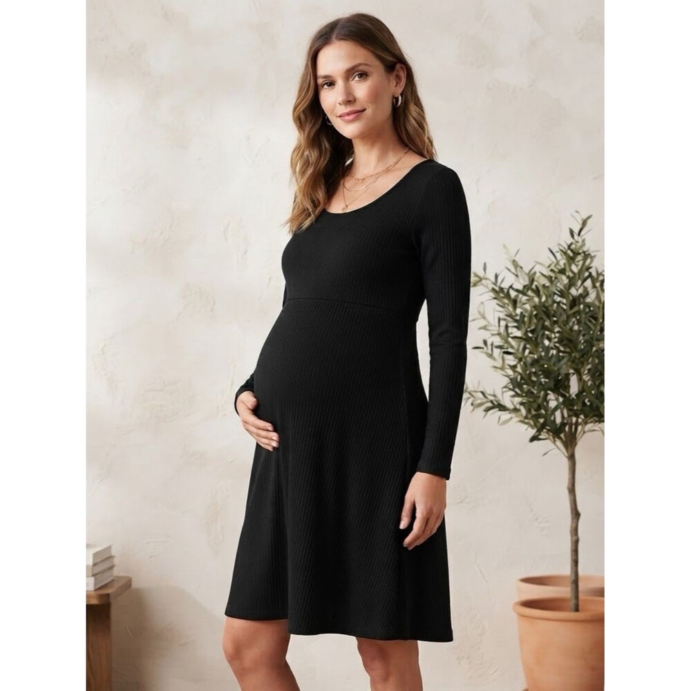 Old Navy black rib knit long sleeve maternity dress